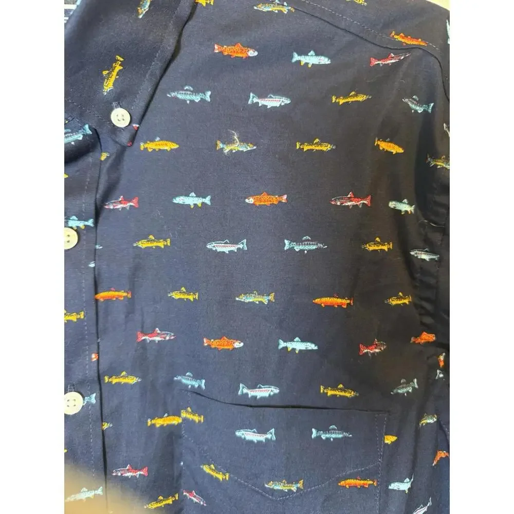 Club Room Men’s XL Long Sleeve Button Down Shirt Blue With Fish Print - Picture 4 of 7